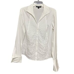 LAFAYETTE 148 NEW YORK White Pleated Button‎ Up Blouse Sz 12 Office Siren